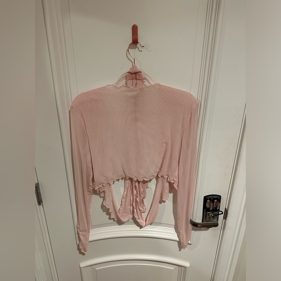 Lovers + Friends Ballet Pink Mesh Tie Front Crop Top - Picture 4 of 5
